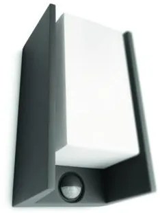 Philips 16352/93/16 Exteriérové nástenné svietidlo Bridge s PIR, E27 1x15W so zdrojom IP44, antracit