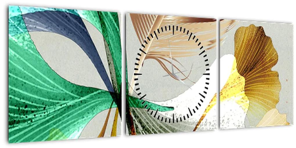 Obraz - Listy s pierkom (s hodinami) (90x30 cm)