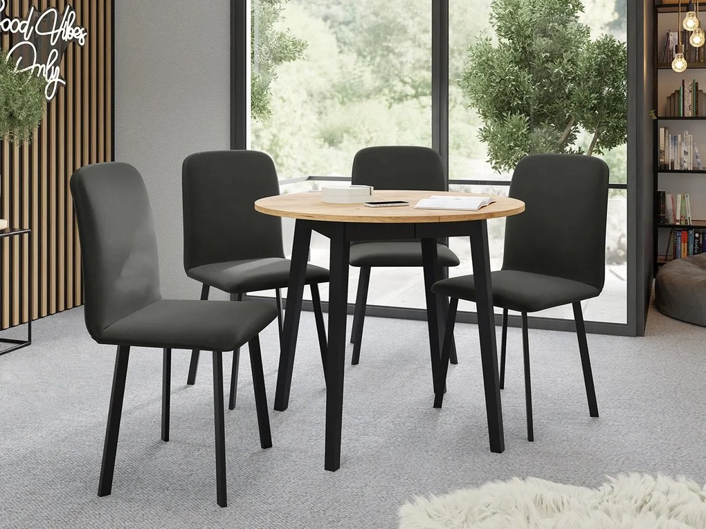Jedálensky set Kirtore S 90 so 4 stoličkami Lekoz, Farby:: Amor Velvet 4302, Farby:: sivý mramor / čierna