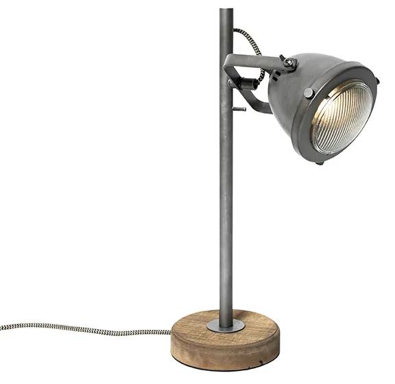 Industriálna stolná lampa oceľ s drevom 45 cm - Emado