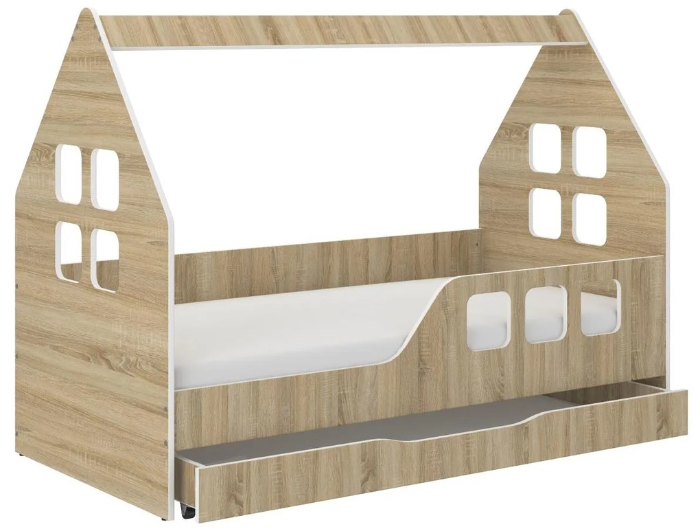 Detská domčeková posteľ KIDHOUSE so šuplíkom - sonoma - pravá - 160x80 cm
