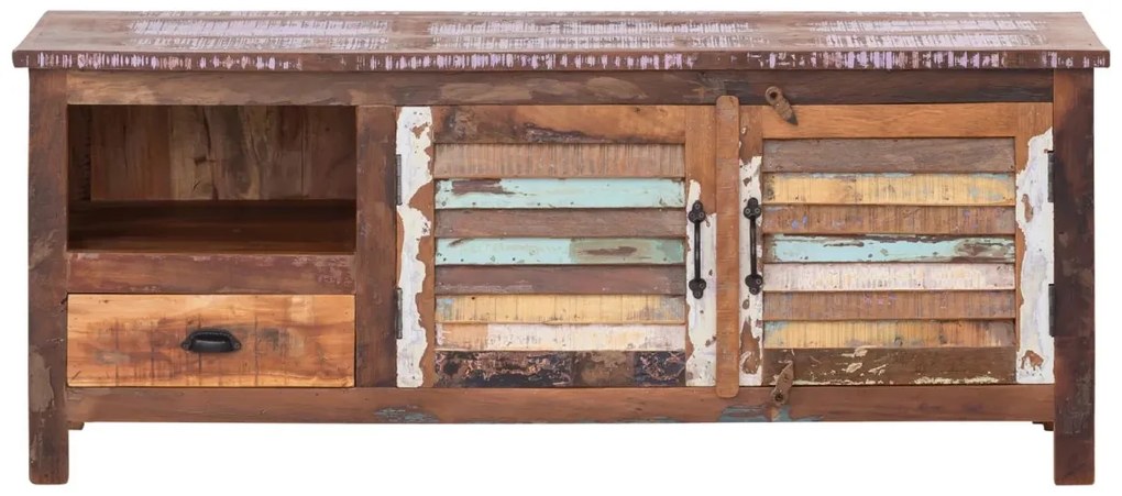 furniture-nabytek.cz - Masivní TV stolek Wakefield z recyklovaného dřeva, lakovaný, vícebarevný – 150×50×60 cm