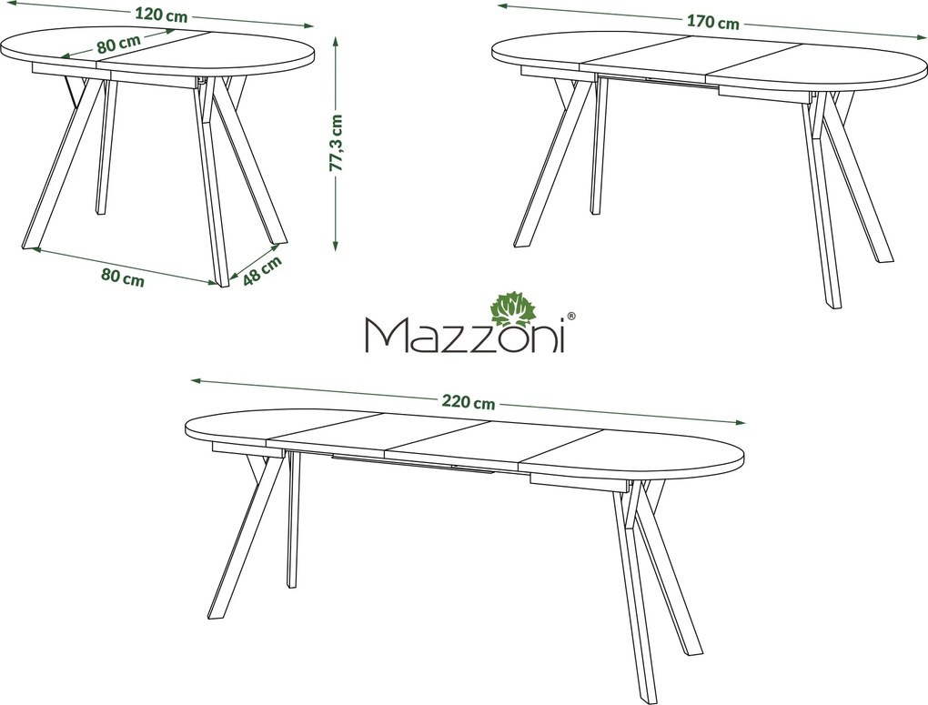 Mazzoni ALMO Kašmír / čierne nohy - OVÁLNY ROZKLADACÍ STÔL 120-220 cm PRE 10-12 OSÔB
