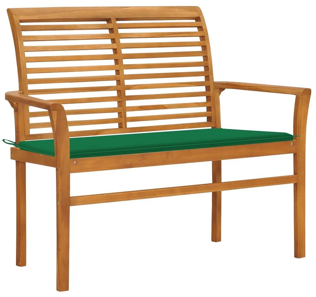 vidaXL Záhradná lavička a zelená podložka 112 cm teakový masív