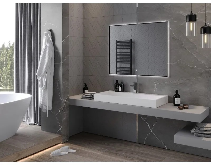 Mexen Erma, LED kúpeľňové zrkadlo s podsvietením a čiernym rámom 100x80 cm, 6000K, ochrana proti zahmlievaniu, 9814-100-080-611-70