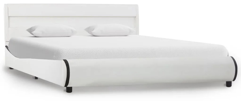 vidaXL Posteľný rám s LED, biely, umelá koža 120x200 cm