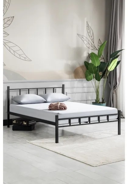 Kovová dvojlôžková posteľ ORMEL 160x200 cm čierna nosnosť 200 kg