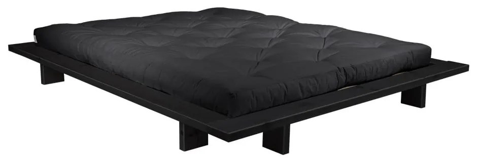 Dvojlôžková posteľ z borovicového dreva s matracom Karup Design Japan Double Latex Black/Black, 140 × 200 cm