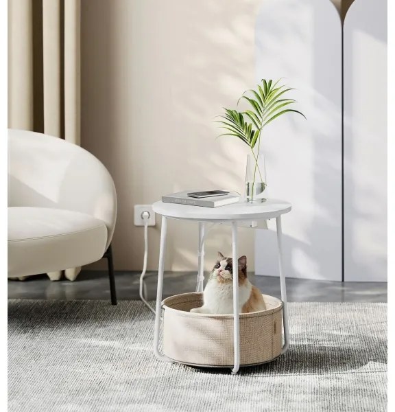 Odkladací stolík NOIRA so vstavanými zásuvkami a USB portami, béžová/biela