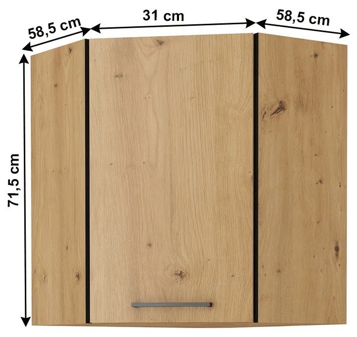 Horná rohová kuchynská skrinka Monro 60/60 GN-72 1F - dub artisan / čierna