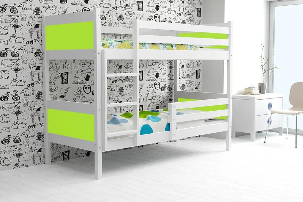 Poschodová posteľ RINO 200x90cm - Biela - Zelená (BEZ zásuvky)