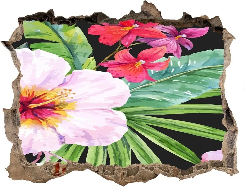 Nálepka 3D díra na zeď Hawajské květiny WallHole-95x64-kamien-124413381