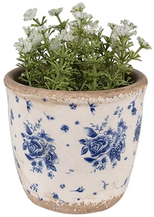 Béžový keramický obal na kvetináč s modrými ružami Blue Rose XS - Ø 11*10 cm