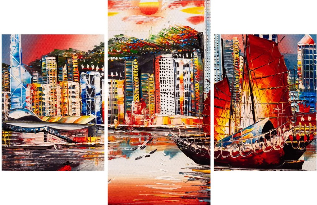 Obrázok - Victoria Harbor, Hong Kong, olejomaľba (90x60 cm)