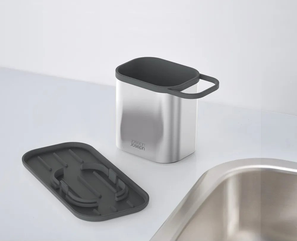 Kovový stojan na umývacie prostriedky v lesklej striebornej farbe Duo Steel – Joseph Joseph