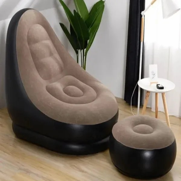 Nafukovacie relaxačné kreslo s podnožkou hnedé