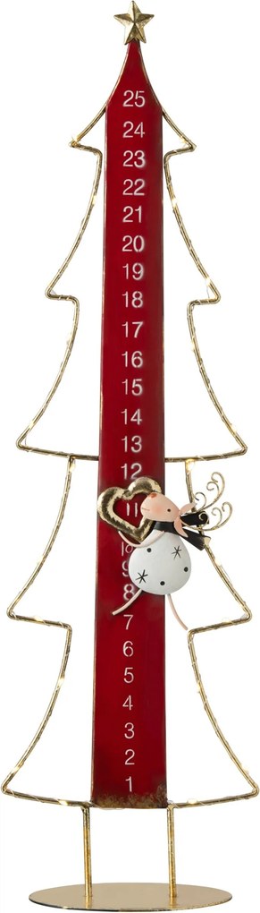 Adventní kalendář kovový Vánoční strom LED červená a zlatá – 23*12*78,5 cm