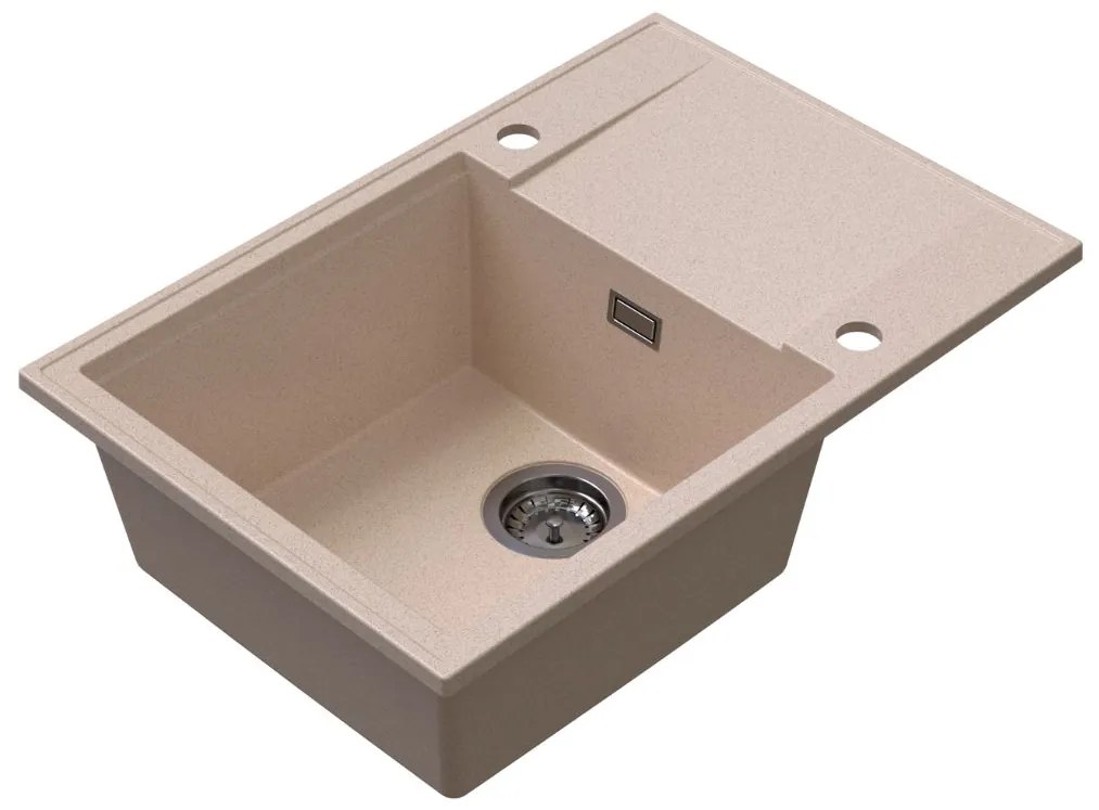 Sink Quality Sink55, kuchynský granitový drez 680x460x215 mm + grafitový sifón, béžová, SKQ-SINK.P.1KDO.XB