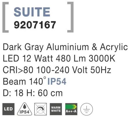 Vonkajšie LED lampa Suite 18 tmavo sivé