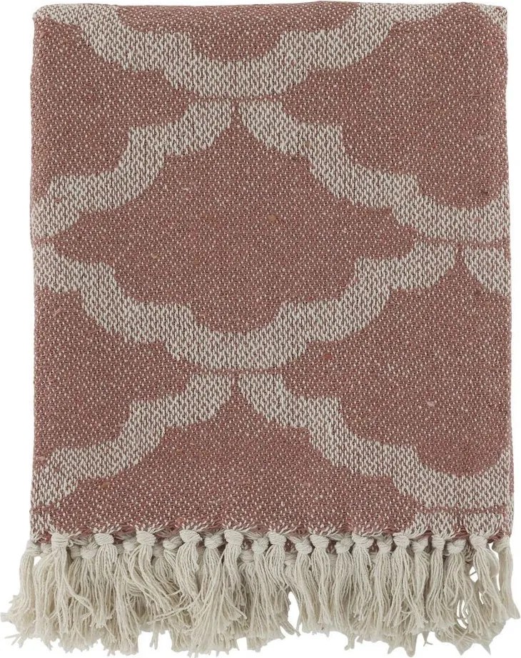 Malinový priadzový pléd so vzorom a strapcami Aix - 130*150 cm