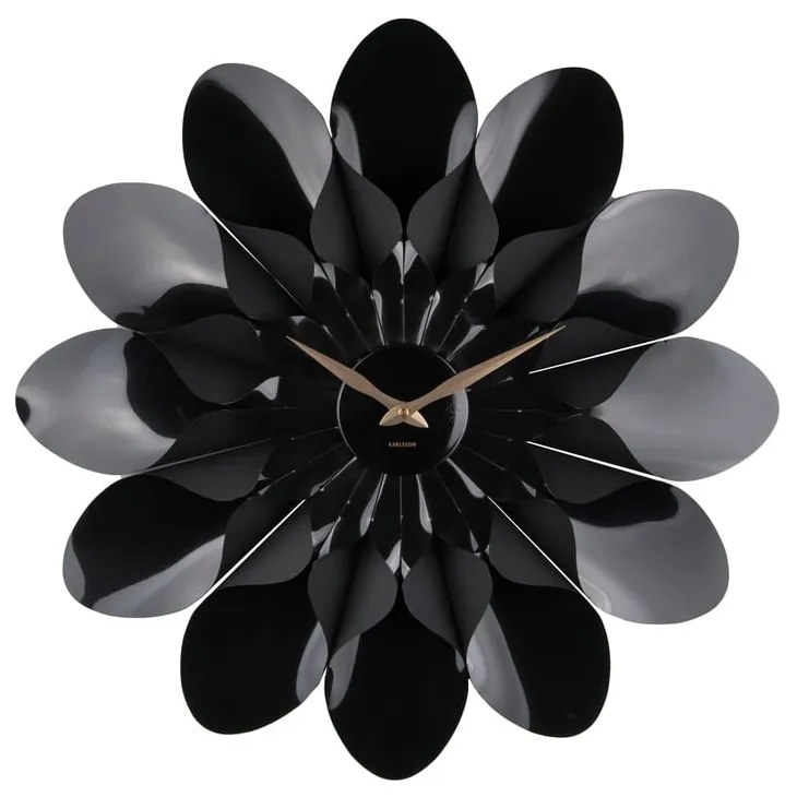 Čierne nástenné hodiny Karlsson Flower, ø 60 cm