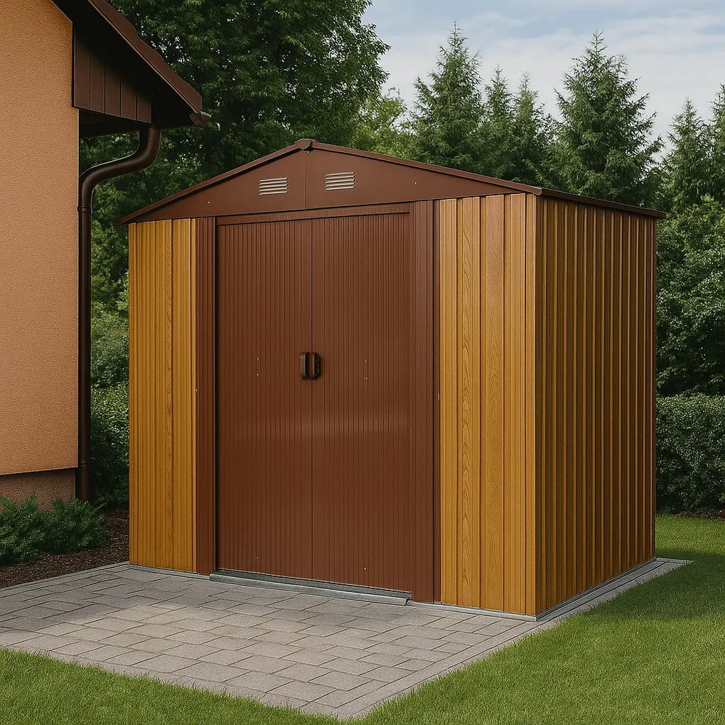 Záhradný domček BestBerg ZDB-4D / 4,1 m² / 236 x 174 x 206 cm / dekor červené drevo / hnedá