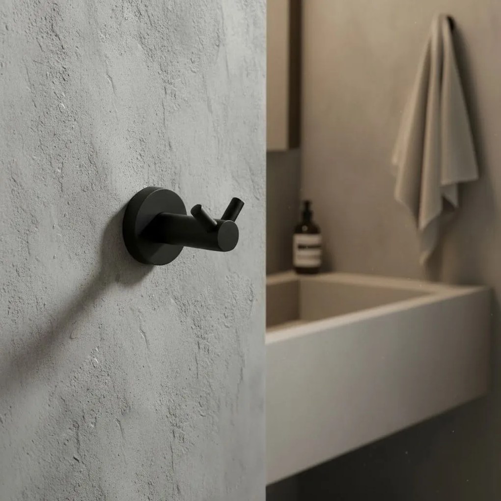 Rea Leo, kúpeľňový 2-háčik na uteráky, čierna matná, REA-88041