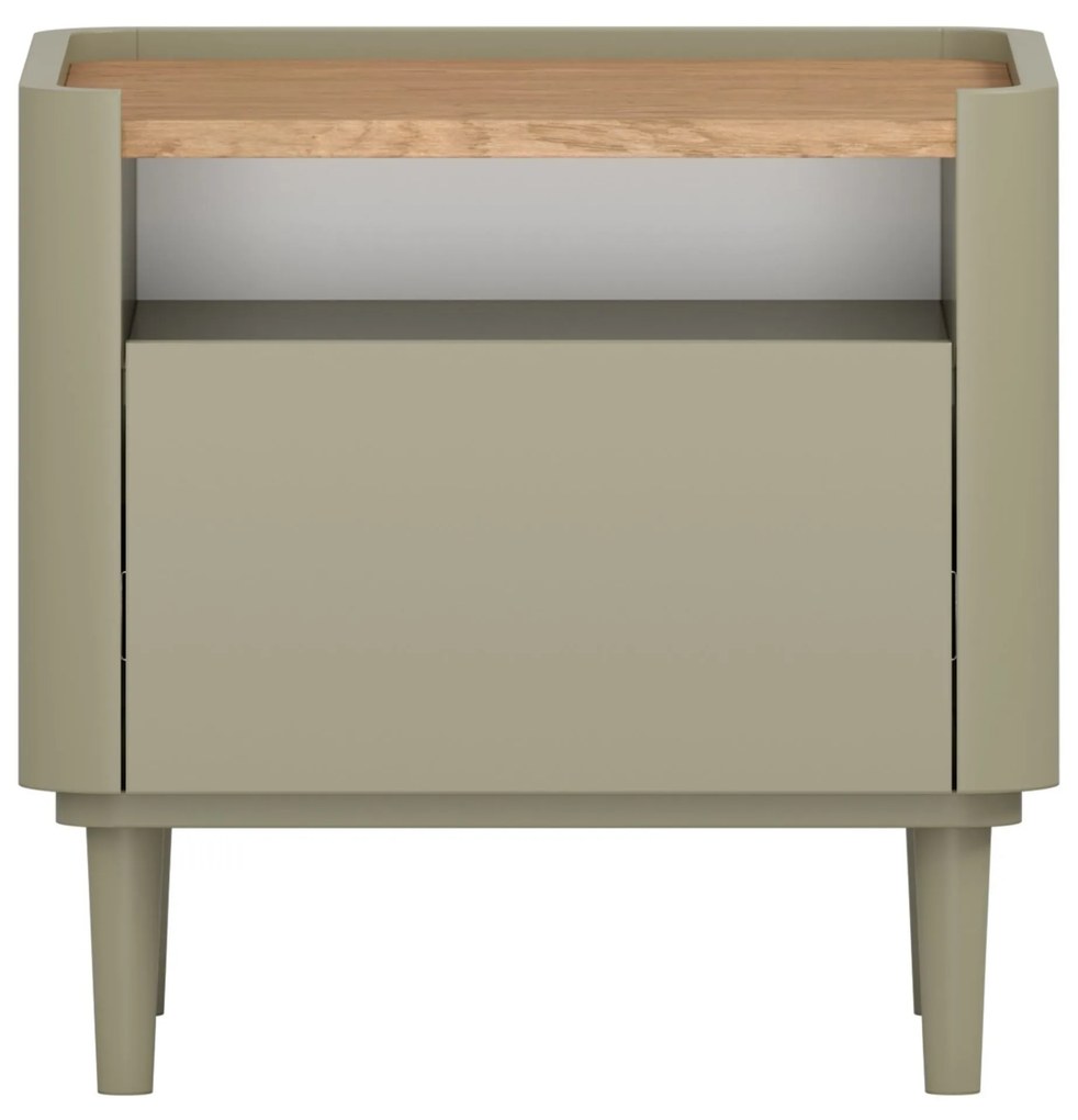 Nočný stolík so zásuvkou Elivo 50 cm na nožičkách - eukalyptus / dub baltic dune