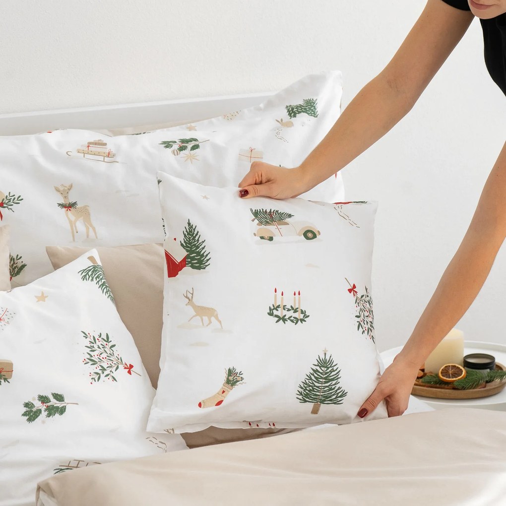 Goldea vianočné bavlnené posteľné obliečky duo - tradičné vianoce s latte 140 x 220 a 70 x 90 cm