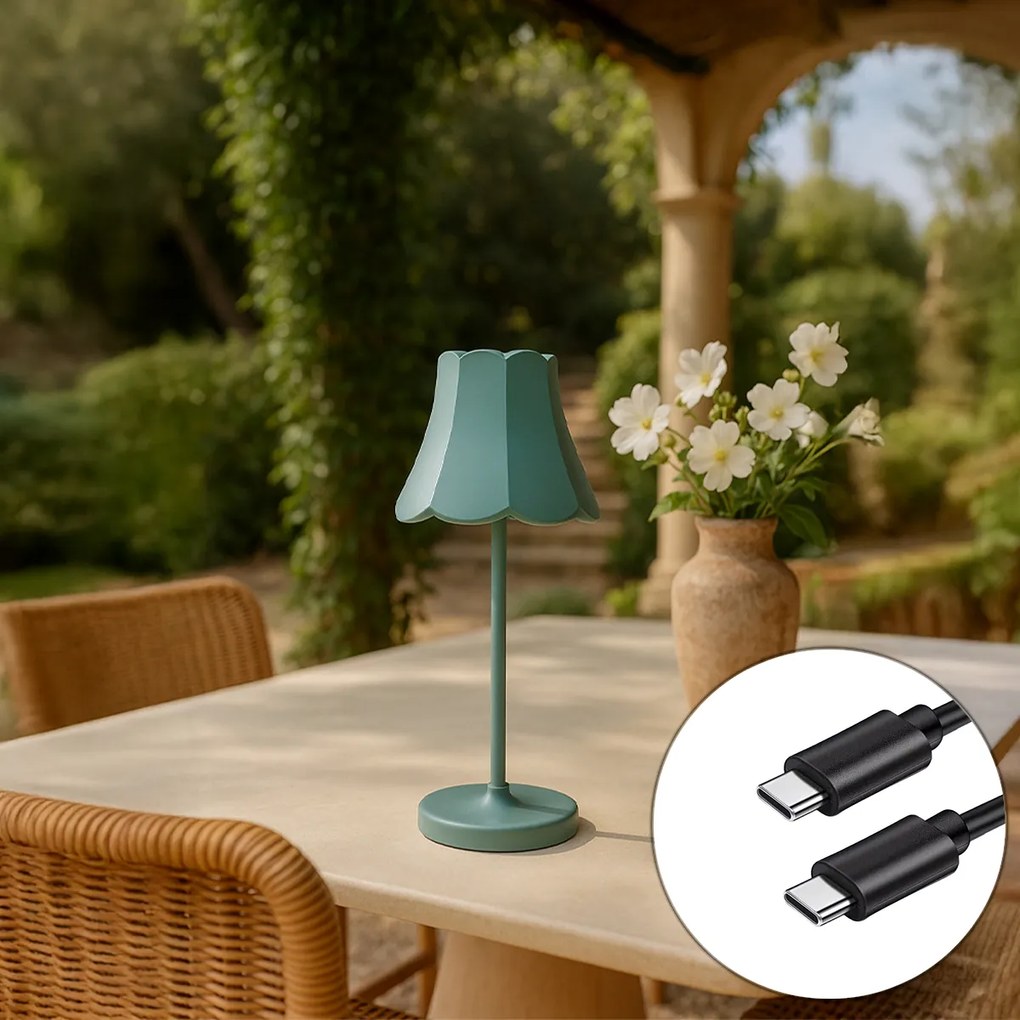 Retro stolná lampa minerálna modrá nabíjateľná IP44 - Granny