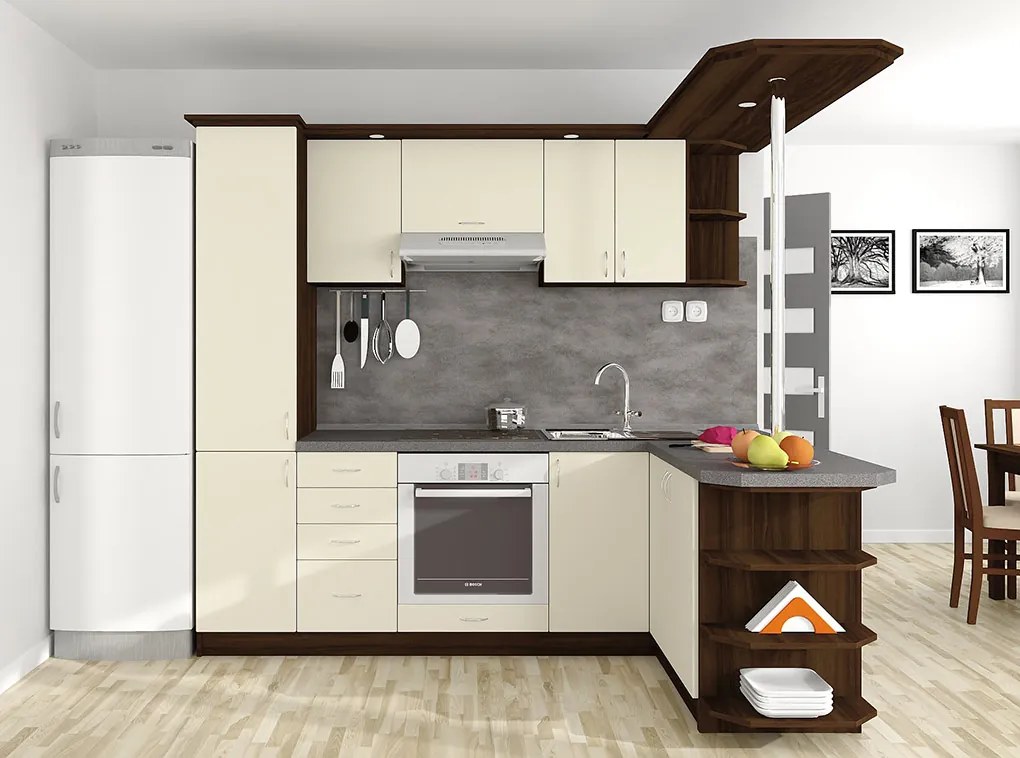 Nabytekmorava Kuchyna s ostrovčekom Bára C farba kuchyne: dub sonoma tmavá / biela, pracovná doska: s pracovnou doskou