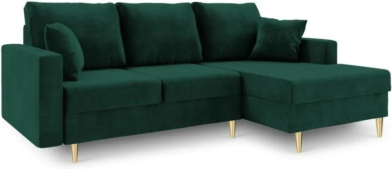 Zelená rozkladacia pohovka s úložným priestorom Mazzini Sofas Muguet, pravý roh