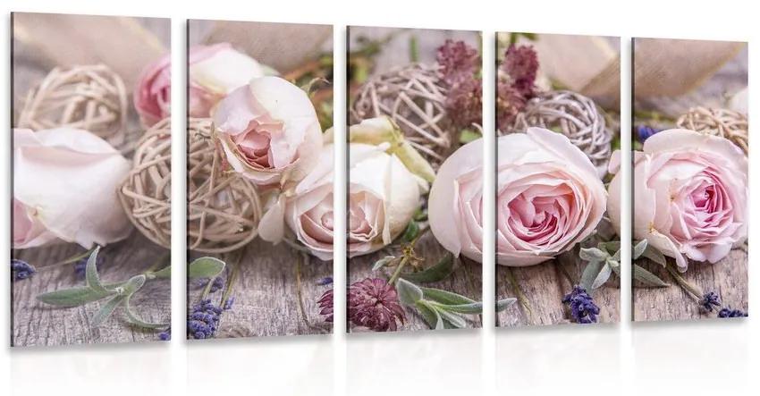 5-dielny obraz slávnostná kvetinová kompozícia ruží Varianta: 100x50