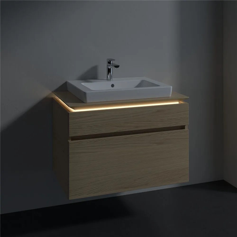 VILLEROY &amp; BOCH Legato závesná skrinka pod umývadlo (umývadlo v strede), 2 zásuvky, s LED osvetlením, 800 x 500 x 550 mm, Nordic Oak, B679L0VJ