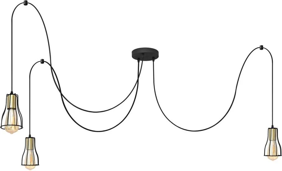 Luster na lanku TUBE 3xE27/10W/230V pavúk čierna/zlatá