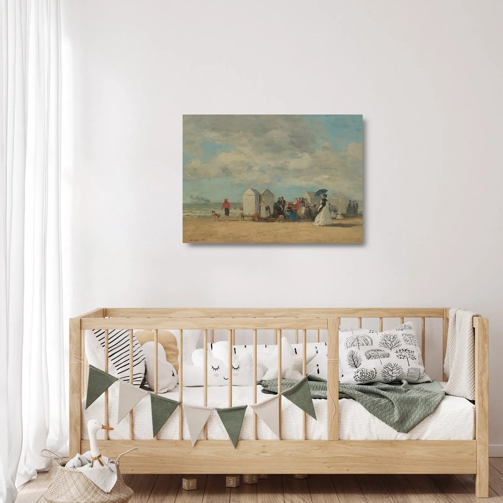 Sklenený obraz - Eugène Boudin, Beach Scene, reprodukcia (70x50 cm)