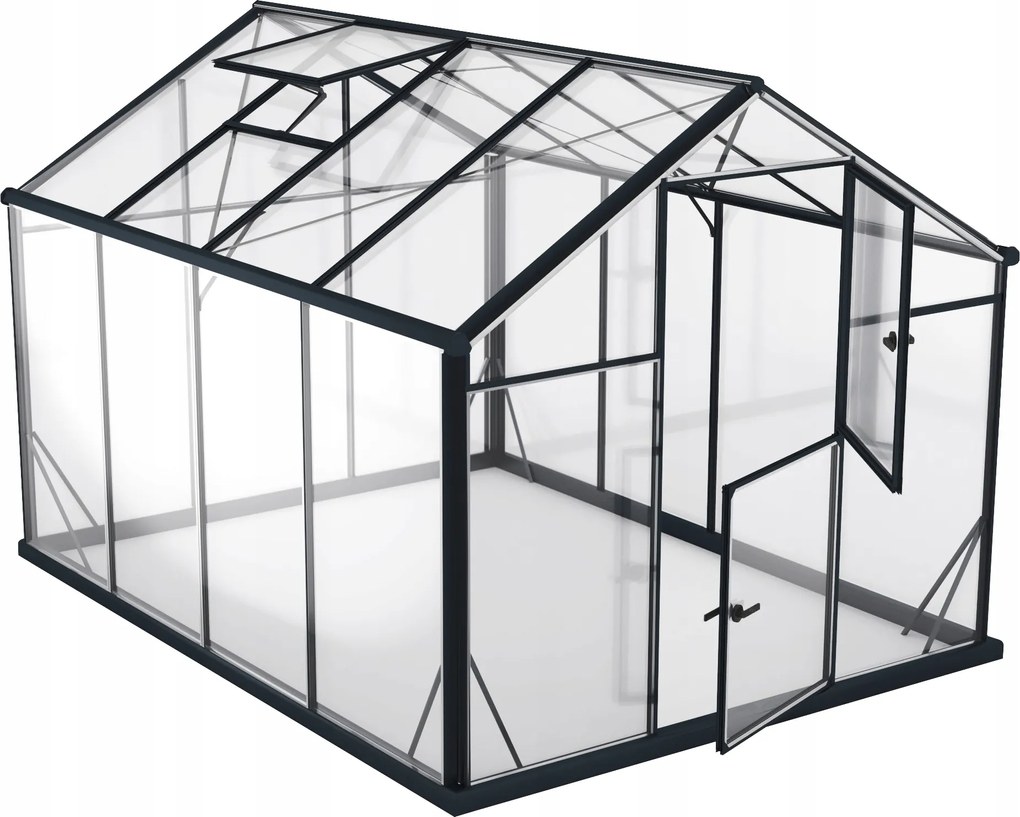 Skleník Glass L-7 Tvrdené Sklo 220x290x208 cm čierny 6,5 m2 Sklenený