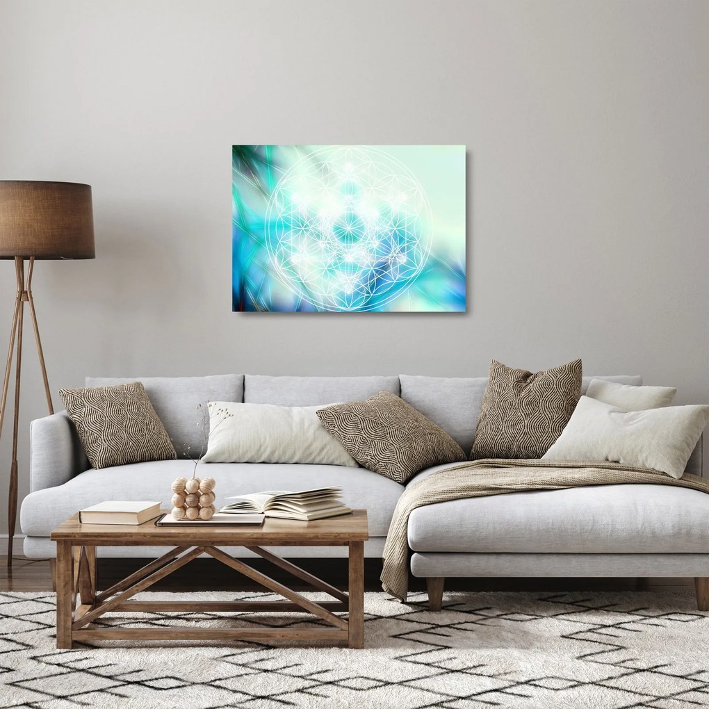 Sklenený obraz - Merkaba v tyrkysovom pozadí (70x50 cm)