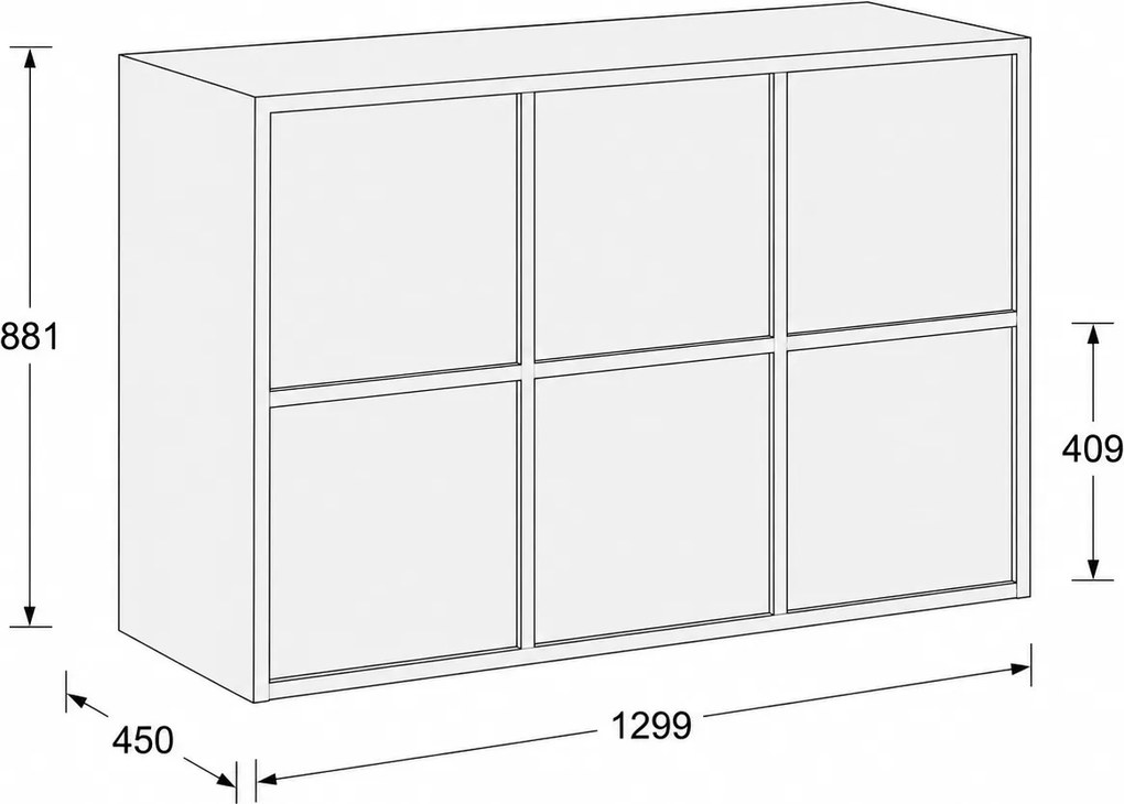 Kancelárska skriňa FRAME, nízka, 6x dvere, 1299 x 450 x 881 mm, RFID zámok, orech