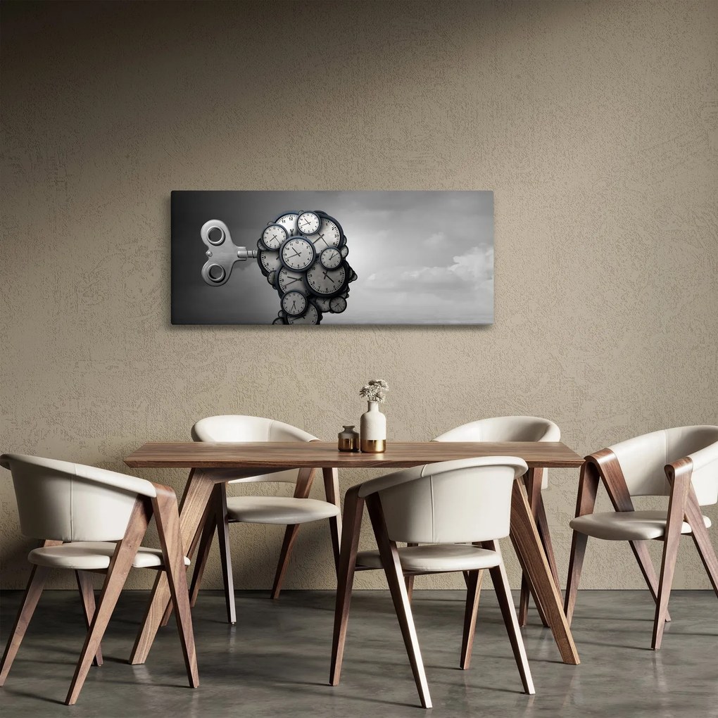 Umelecký obraz hlavy s hodinami (120x50 cm)