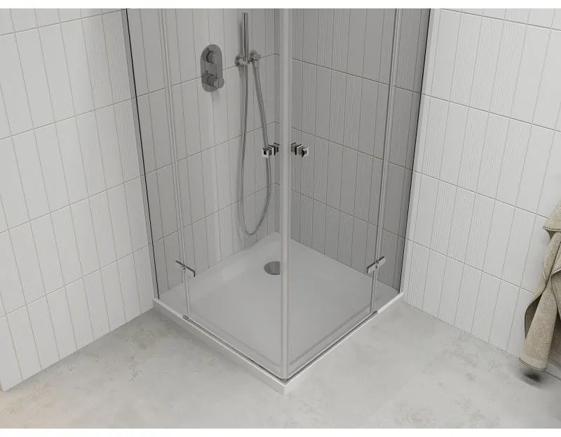 Mexen Roma Duo, sprchový kút 80 (dvere) x 80 (dvere) cm, 6mm číre sklo, chrómový profil + slim sprchová vanička 5cm biela + chrómový sifón, 854-080-080-01-02-4010