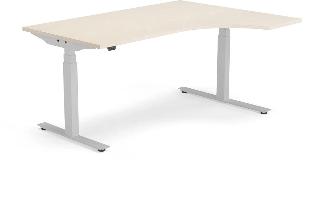 Výškovo nastaviteľný stôl Modulus, ergonomický 1600x1200 mm, strieb./breza