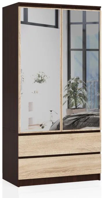 Skriňa S 90 cm 2D 2SZ 2 zrkadlá CLP wenge / sonoma