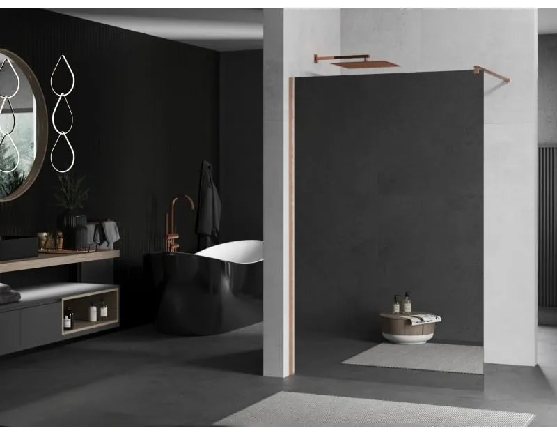 Mexen Kioto, sprchová zástena Walk-In 110 x 200 cm, 8mm sklo vzor zrkadlo, medený matný profil, 800-110-101-65-50