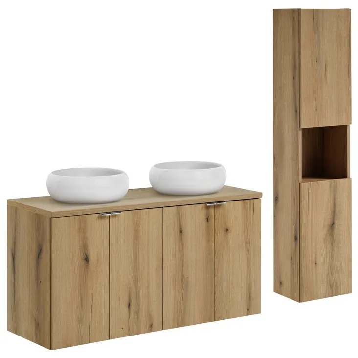 Koupelnová sestava Nova Oak s deskou, umyvadly a skříňkami 120 cm dub evoke