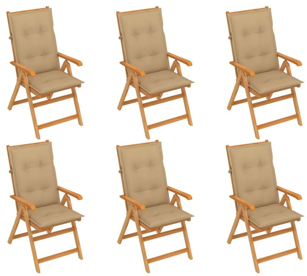 Záhradné stoličky 6 ks s béžovými podložkami tíkový masív 3065578