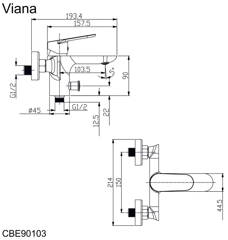 Mereo Mereo, Vaňová nástenná batéria, Viana, bez príslušenstva, 150 mm, chróm, MER-CBE90103