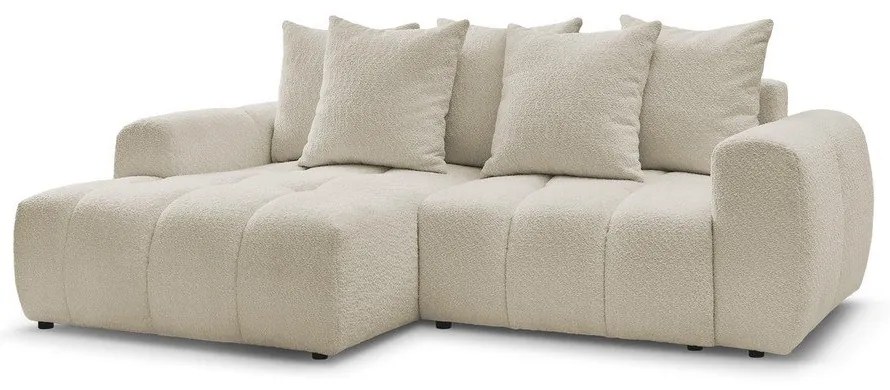 Béžová rozkladacia/s úložným priestorom rohová pohovka z textílie buklé (ľavý roh/s leňoškou) Roxelane – Bobochic Paris