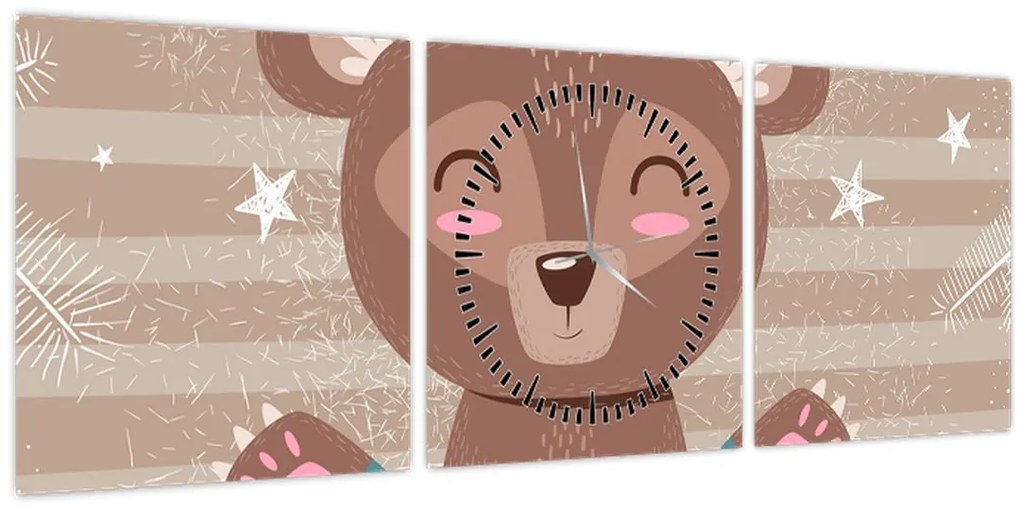 Obraz - Milujúci medvedík (s hodinami) (90x30 cm)