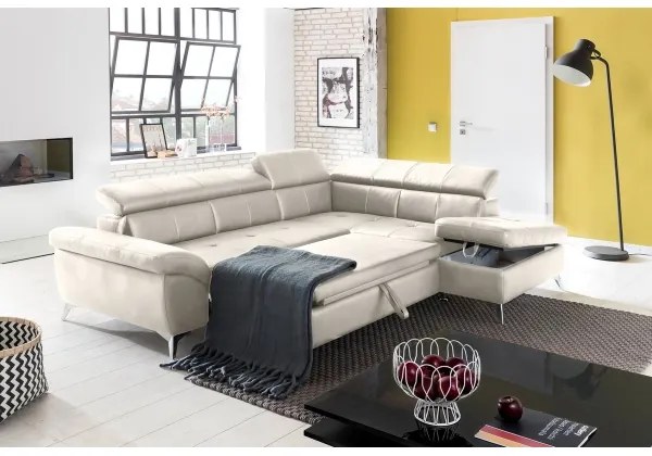 Kožená rohová sedacia súprava SALERNO II pravá, béžová, rozkladacia